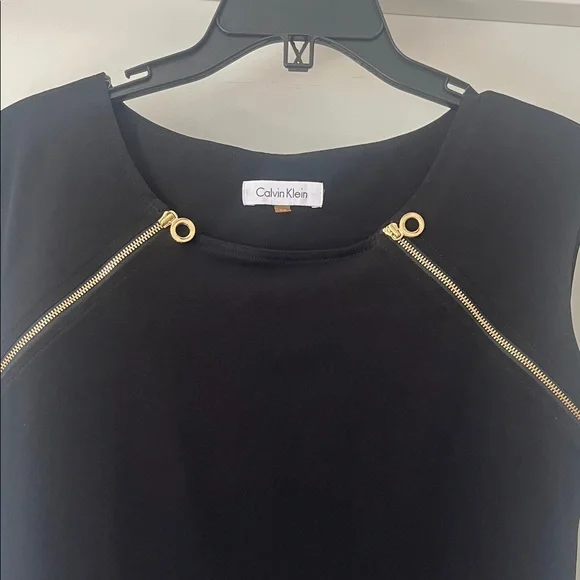 Calvin Klein Black Sleeveless Tank with Gold Zip Detail - Picture 2 of 5